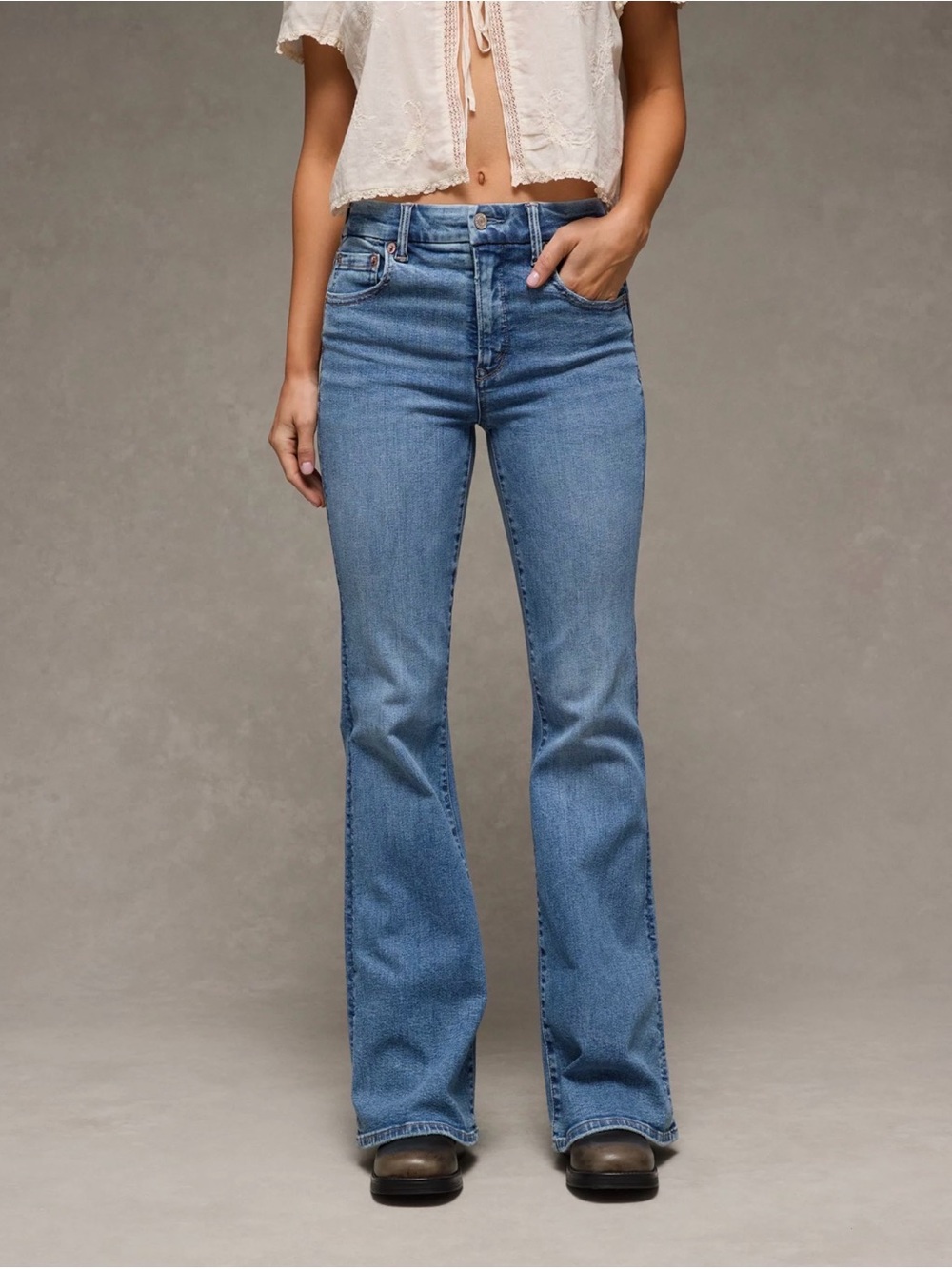 New AE Luxe Super High-Waisted Flare Jean